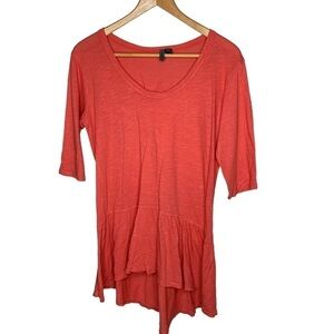 Anthropologie Left of Center Womens Size M Short Sleeve Coral Pink Peplum Hem